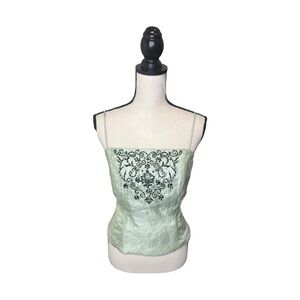 VTG Expo New York Pastel Green + Black Beaded Whimsy Goth Bustier Corset Size 10